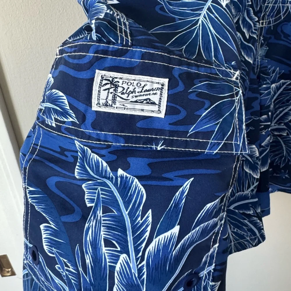Polo by Ralph Lauren Blue Tropical Palm Print Swim Trunks